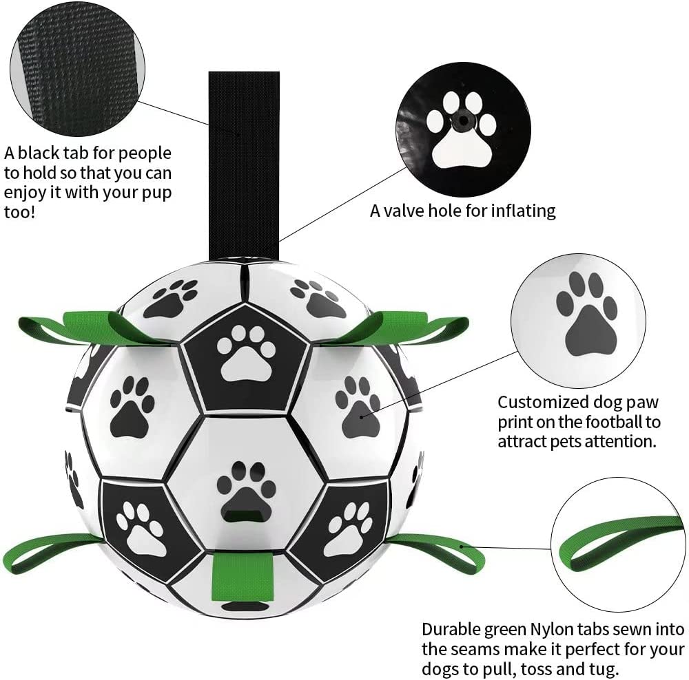 Soccer Ball with Grab Tabs, Interactive Dog Toys for Tug of War Dog toys