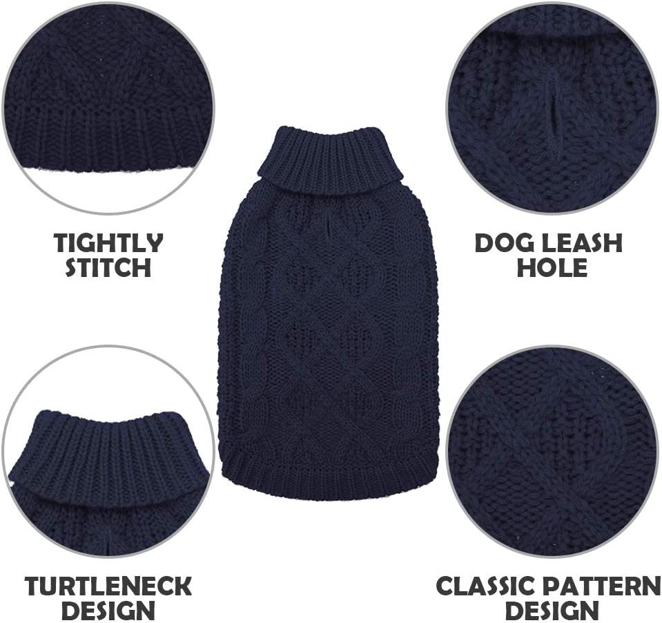 Dog Apparel Turtleneck Dog Sweater - Winter Coat Knit Clothes with Leash Hole for Cold Weather